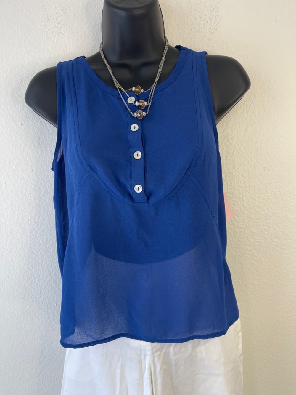 Chloe K Royal Blue Sleeveless Button-Front Camisole